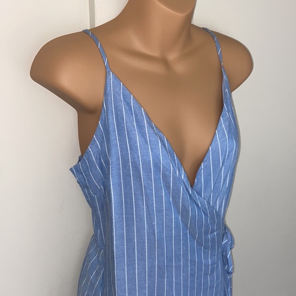 Lulus Blue & White Striped Wrap Around Romper - Picture 2 of 7